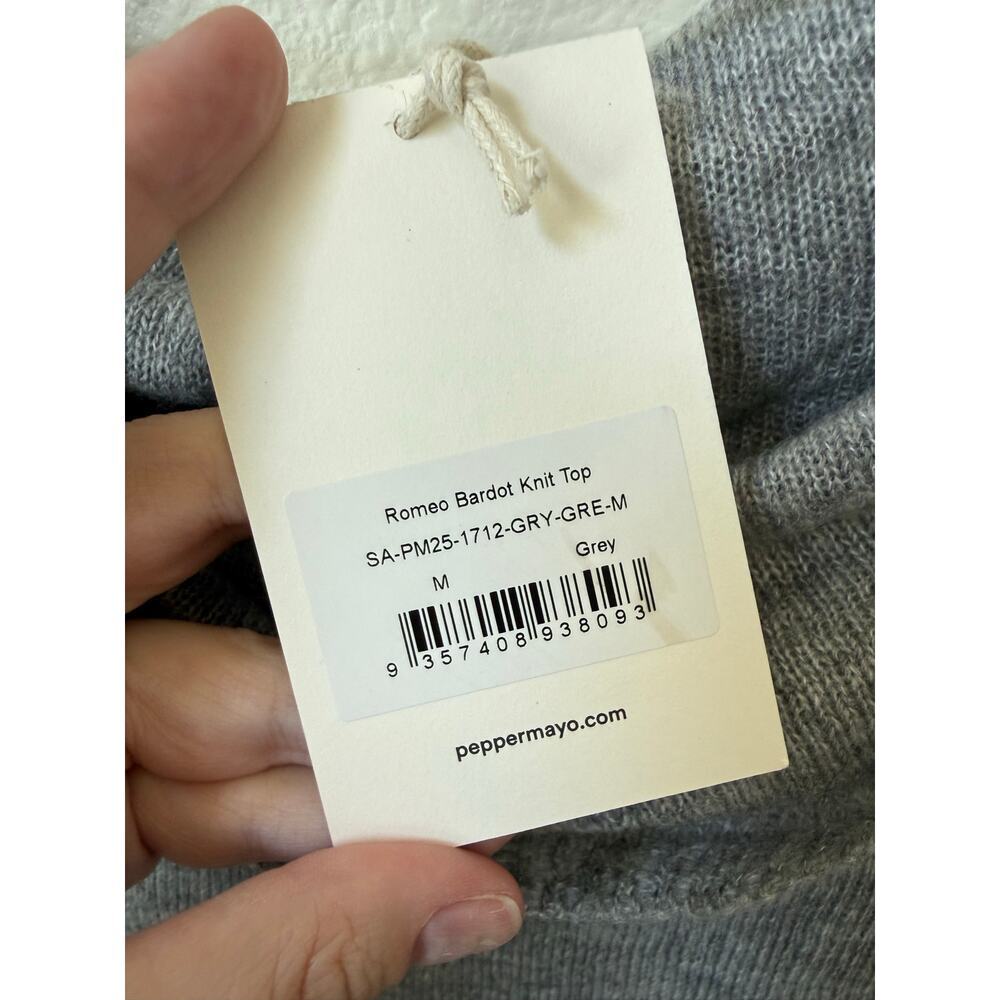 NWT Peppermayo Romeo Bardot Knit Top Grey Size Medium - Picture 7 of 7